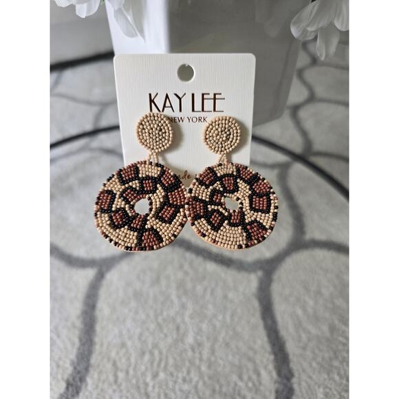 Kay Lee Leopard Pattern Circle Earrings New - Picture 4 of 4